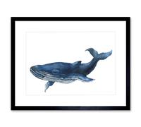 Wee Blue Coo Blue Whale Watercolour Art Print Framed Poster Wall Decor 9x7 inch