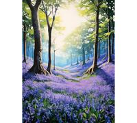 Wall Art Print Bluebell Forest Sunshine Vibrant Artwork Purple Blue Flowers Early Morning Serene Landscape Poster Artery8 Multi W24 inch x H32 inch