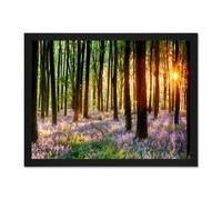 Artery8 Wall Art Print Bluebell Wood Sunrise Trees Photo Art Large Framed Wall Décor Art in White | Size: W18" x H24" Artery8 White W18" x H24"