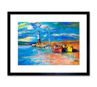 Artery8 Wall Art Print Boats Tide Out Painting Art Framed 9X7 Inch