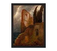 Artery8 Wall Art Print Bocklin Ruin By The Sea Large Framed Wall Décor Art in White | Size: W18" x H24" Artery8 White W18" x H24"