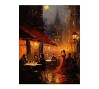 Artery8 Wall Art Print Bohemian Artists At Bar Oil Painting 19th Century Paris Atmospheric Night Life La Boheme Opera Scene Poster Artery8 Orange W18" x H24"