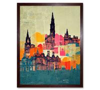 Artery8 Wall Art Print Boho Abstract Multi Coloured Cityscape Skyline Painting Folk Art Framed in Brown | Size: W12" x H16" Artery8 Brown W12" x H16"