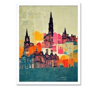 Artery8 Wall Art Print Boho Abstract Multi Coloured Cityscape Skyline Painting Folk Art Framed in White | Size: W12" x H16" Artery8 White W12" x H16"