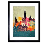 Artery8 Wall Art Print Boho Abstract Multi Coloured Cityscape Skyline Painting Folk Artwork Framed 9X7 Inch in Black | Size: W7" x H9" Artery8 Black W7" x H9"