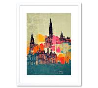 Artery8 Wall Art Print Boho Abstract Multi Coloured Cityscape Skyline Painting Folk Artwork Framed 9X7 Inch in White | Size: W7" x H9" Artery8 White W7" x H9"