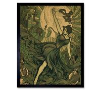 Artery8 Wall Art Print Boho Ballerina Dancing with the Forest Moon Art Framed in Black | Size: W12" x H16" Artery8 Black W12" x H16"