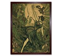 Artery8 Wall Art Print Boho Ballerina Dancing with the Forest Moon Art Framed in Brown | Size: W12" x H16" Artery8 Brown W12" x H16"