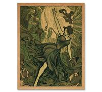 Artery8 Wall Art Print Boho Ballerina Dancing with the Forest Moon Art Framed in Light Oak | Size: W12" x H16" Artery8 Light Oak W12" x H16"