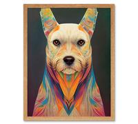 Artery8 Wall Art Print Boho Chic Dog Vibrant Tribal Pattern Painting Art Framed in Light Oak | Size: W12" x H16" Artery8 Light Oak W12" x H16"