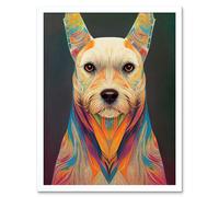 Artery8 Wall Art Print Boho Chic Dog Vibrant Tribal Pattern Painting Art Framed in White | Size: W12" x H16" Artery8 White W12" x H16"