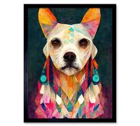 Artery8 Wall Art Print Boho Chic Shaman Dog Mystical Painting Art Framed in Black | Size: W12" x H16" Artery8 Black W12" x H16"
