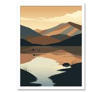 Artery8 Wall Art Print Boho Lakeside Mountain Landscape Art Framed in White | Size: W12" x H16" Artery8 White W12" x H16"