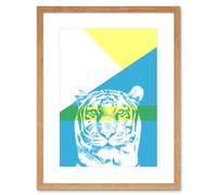 Artery8 Wall Art Print Bold Animals Blue Tiger Art Framed 9x7 inch in Beige | Size: W7" x H9" Artery8 Beige W7" x H9"