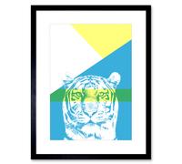 Artery8 Wall Art Print Bold Animals Blue Tiger Art Framed 9x7 inch in Black | Size: W7" x H9" Artery8 Black W7" x H9"