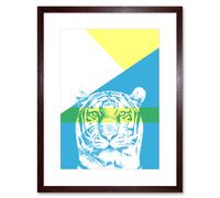 Artery8 Wall Art Print Bold Animals Blue Tiger Art Framed 9x7 inch in Brown | Size: W7" x H9" Artery8 Brown W7" x H9"