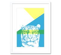 Artery8 Wall Art Print Bold Animals Blue Tiger Art Framed 9x7 inch in White | Size: W7" x H9" Artery8 White W7" x H9"