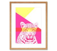Artery8 Wall Art Print Bold Animals Pink Leopard Art Framed 9x7 inch in Beige | Size: W7" x H9" Artery8 Beige W7" x H9"