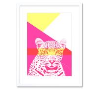 Artery8 Wall Art Print Bold Animals Pink Leopard Art Framed 9x7 inch in White | Size: W7" x H9" Artery8 White W7" x H9"