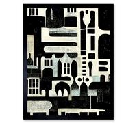 Artery8 Wall Art Print Bold Monochrome Modern Vintage Abstract Geometric Black White Cream Grey Art Framed | Size: W12" x H16" Artery8 Black W12" x H16"