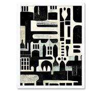Artery8 Wall Art Print Bold Monochrome Modern Vintage Abstract Geometric Black White Cream Grey Art Framed | Size: W12" x H16" Artery8 White W12" x H16"