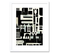Artery8 Wall Art Print Bold Monochrome Modern Vintage Abstract Geometric Black White Cream Grey Artwork Framed 9X7 Inch | Size: W7" x H9" Artery8 White W7" x H9"
