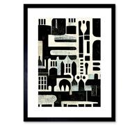 Artery8 Wall Art Print Bold Monochrome Modern Vintage Abstract Geometric Black White Cream Grey Artwork Framed 9X7 Inch | Size: W7" x H9" Artery8 Black W7" x H9"