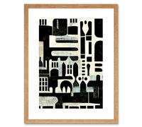 Artery8 Wall Art Print Bold Monochrome Modern Vintage Abstract Geometric Black White Cream Grey Artwork Framed 9X7 Inch in Beige | Size: W7" x H9" Artery8 Beige W7" x H9"