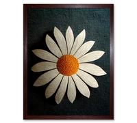 Artery8 Wall Art Print Bold Single Daisy Blossom Flower Collage On Fabric Painting Art Framed in Brown | Size: W12" x H16" Artery8 Brown W12" x H16"