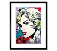 Artery8 Wall Art Print Bond Girl Comic Book Style Purple Blue Red Polka Dot Pattern Portrait Halftone Artwork Framed 9X7 Inch