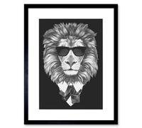 Artery8 Wall Art Print Bow Tie Lion With Sunglasses Art Framed 9X7 Inch