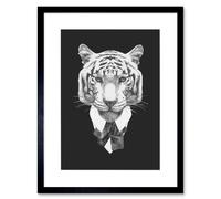 Artery8 Wall Art Print Bow Tie Tiger Drawing Art Framed 9x7 inch in Black | Size: W7" x H9" Artery8 Black W7" x H9"