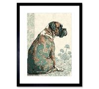 Artery8 Wall Art Print Boxer Dog With Floral Pattern Fur Coat Modern Watercolour And Ink Artwork Framed 9X7 Inch