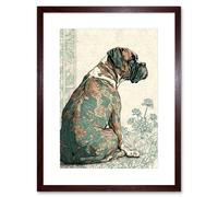 Artery8 Wall Art Print Boxer Dog with Floral Pattern Fur Coat Modern Watercolour & Ink Artwork Framed 9X7 Inch in Brown | Size: W7" x H9" Artery8 Brown W7" x H9"