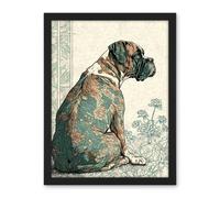 Artery8 Wall Art Print Boxer Dog with Floral Pattern Fur Coat Modern Watercolour & Ink Large Framed Wall Décor Art in Brown | Size: W18" x H24" Artery8 Brown W18" x H24"