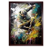 Artery8 Wall Art Print Break Dancer B-Boy Dancing Splatter Paint Portrait Art Framed in Brown | Size: W12" x H16" Artery8 Brown W12" x H16"