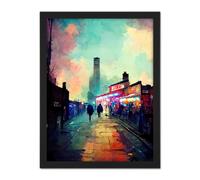 Artery8 Wall Art Print Brick Lane London 1960's Night Street Scene Oil Painting Large Framed Wall Décor Art in Black | Size: W18" x H24" Artery8 Black W18" x H24"