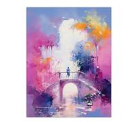 Artery8 Wall Art Print Bridge of Dreams Abstract Oil Painting Pink Blue Orange Poster | Size: W12" x H16" Artery8 Pink W12" x H16"