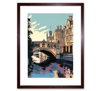Artery8 Wall Art Print Bridge of Sighs Cambridge University on Cam River Artwork Framed 9X7 Inch in Brown | Size: W7" x H9" Artery8 Brown W7" x H9"