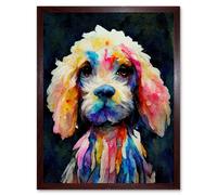 Artery8 Wall Art Print Bright Abstract Colourful Dog Spaniel Cavapoo Cockapoo Art Framed in Brown | Size: W12" x H16" Artery8 Brown W12" x H16"