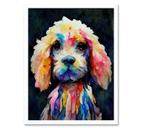 Artery8 Wall Art Print Bright Abstract Colourful Dog Spaniel Cavapoo Cockapoo Art Framed in White | Size: W12" x H16" Artery8 White W12" x H16"