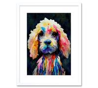 Artery8 Wall Art Print Bright Abstract Colourful Dog Spaniel Cavapoo Cockapoo Artwork Framed 9X7 Inch in White | Size: W7" x H9" Artery8 White W7" x H9"