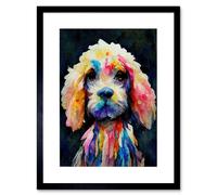 Artery8 Wall Art Print Bright Abstract Colourful Dog Spaniel Cavapoo Cockapoo Artwork Framed 9X7 Inch in Black | Size: W7" x H9" Artery8 Black W7" x H9"