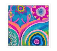 Artery8 Wall Art Print Bright Bold Modern Abstract Floral Watercolour Mandala Square Framed Picture 16X16 Inch in White | Size: W16" x H16" Artery8 White W16" x H16"