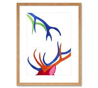 Artery8 Wall Art Print Bright Colourful Scottish Wildlife Deer Antlers Framed Art in Beige | Size: W7" x H9" Artery8 Beige W7" x H9"
