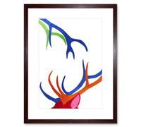 Artery8 Wall Art Print Bright Colourful Scottish Wildlife Deer Antlers Framed Art in Brown | Size: W7" x H9" Artery8 Brown W7" x H9"
