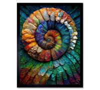 Artery8 Wall Art Print Bright Multicoloured Ammonite Fossil Art Framed in Black | Size: W12" x H16" Artery8 Black W12" x H16"
