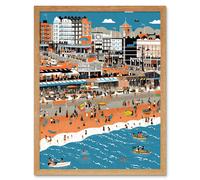 Artery8 Wall Art Print Brighton Beach & Palace Pier Modern Abstract Art Framed in Light Oak | Size: W12" x H16" Artery8 Light Oak W12" x H16"