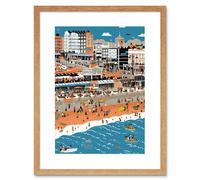 Artery8 Wall Art Print Brighton Beach & Palace Pier Modern Abstract Artwork Framed 9X7 Inch in Beige | Size: W7" x H9" Artery8 Beige W7" x H9"