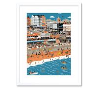 Artery8 Wall Art Print Brighton Beach & Palace Pier Modern Abstract Artwork Framed 9X7 Inch in White | Size: W7" x H9" Artery8 White W7" x H9"